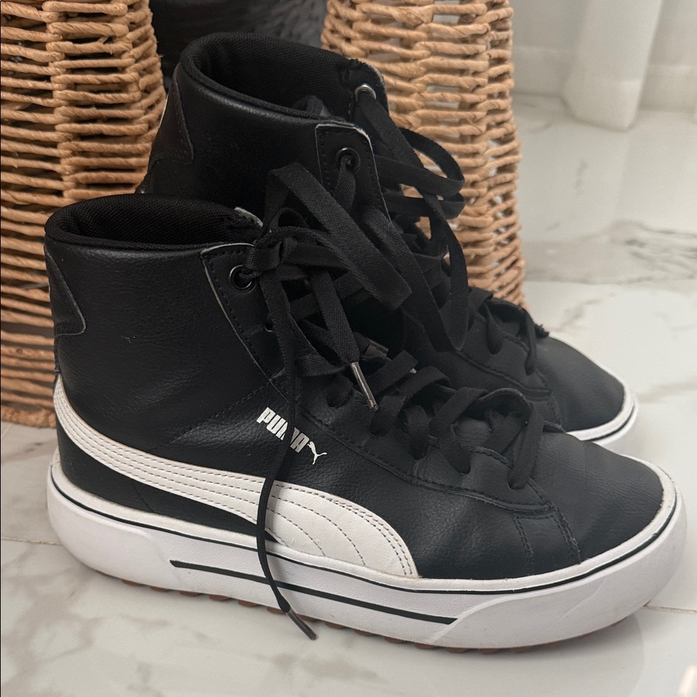 Puma Black and White Leather Sneakers